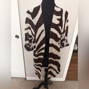 Chico's Brown and Cream Zebra-Stripe Open-Front Cardigan